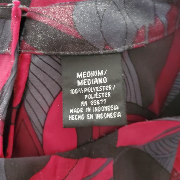 Mix It Red Black Sleeveless Sheer Floral Pleated Front Top Size M - Picture 5 of 6